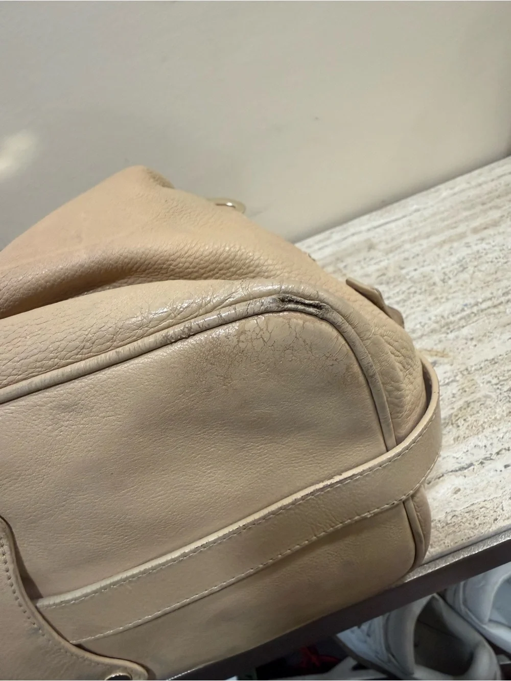 Jimmy Choo Beige Ramona Leather Shoulder Bag with Gold Hardware